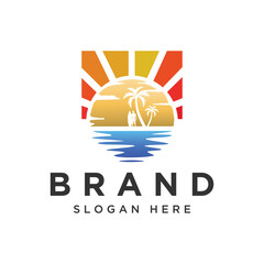 Fototapeta premium Sample minimal and modern logo design for travel agency, travel sea surf, travel surfboard, travel visa, tourism, business and company