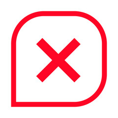 Red outlined rounded bubble with X mark, minimal cancel or error chat message symbol for apps, web communication UI, PNG with transparent background