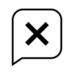 Minimal black outlined chat bubble with X mark, simple cancel or error message icon for digital communication, web and app UI, PNG with transparent background