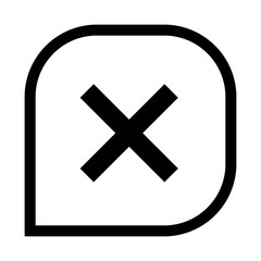Fototapeta premium Rounded square bubble with black X mark, cancel or error message icon in minimal outline style for UI communication, PNG with transparent background