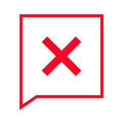 Obraz premium Red outlined speech bubble with X mark, minimal cancel or reject message icon for communication UI and digital design, PNG with transparent background