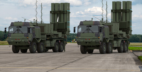 Modern anti-aircraft system on wheeled chassis	