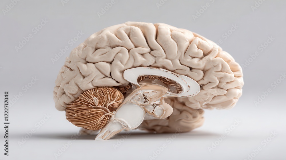 Poster anatomical model of human brain with detailed structure and features