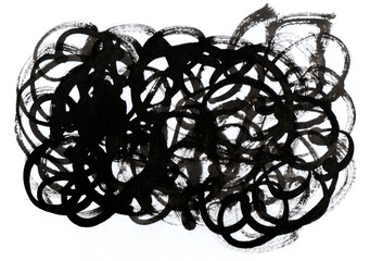 Abstract black ink scribble illustration with overlapping loops, great for modern art, backgrounds, creative posters, mental health themes, and expressive design.
