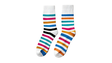 Pair of colorful striped socks isolated on transparent background