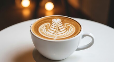 Beautiful Latte Art Coffee Cup on a Table