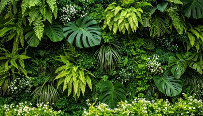 Lush green wall of tropical foliage