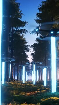 Futuristic Forest A Dystopian Fantasy of Unidentified Flying Objects in Woodland Scenery