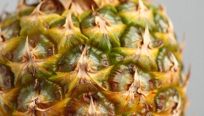 Close-up captures the vibrant, textural details of a fresh pineapple's outer skin.