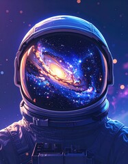 Astronaut helmet, galaxy view