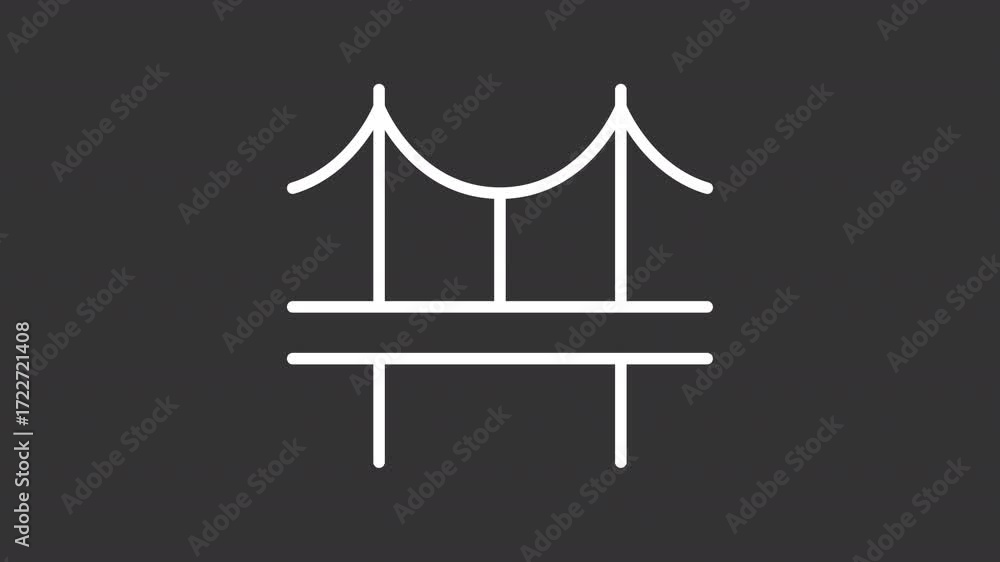 Poster cable stayed bridge ui icon white line animation. transport overpass structure. urban infrastructure