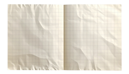 White grid notepaper journal sticker. A blank sheet of checkered paper. Real notepad with grid line isolated