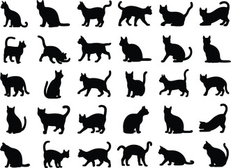Collection of diverse cat silhouettes in various playful poses.