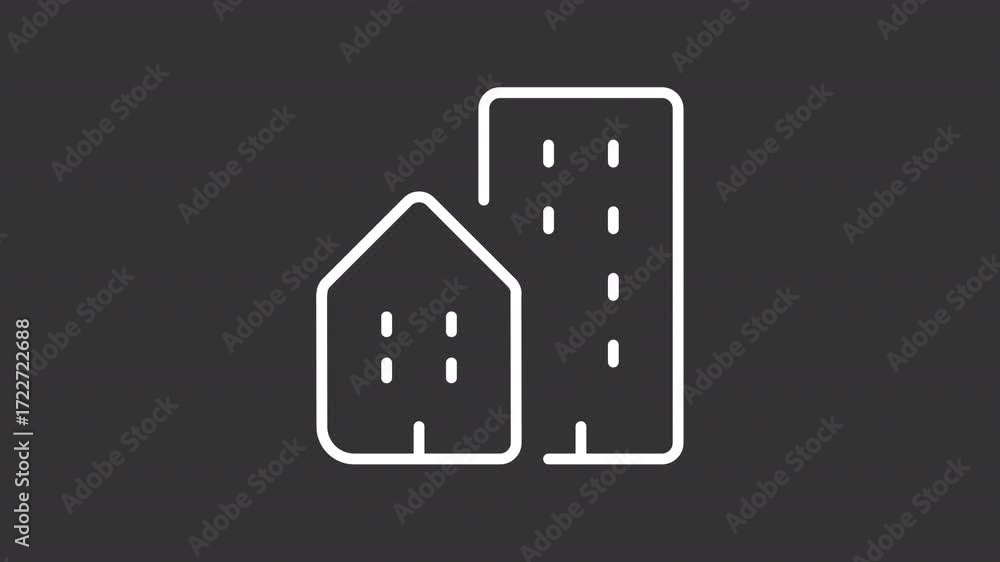 Poster multistory apartment buildings ui icon white line animation. modern urban architecture. housing stru