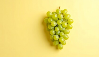 Vibrant green grapes cluster, artistically arranged on a soft yellow background studio