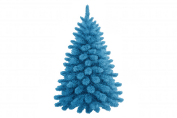 Blue artificial christmas tree standing, symbolizing winter holidays and festive season, isolated on transparent background