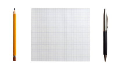 White grid notepaper journal sticker. A blank sheet of checkered paper. Real notepad with grid line isolated