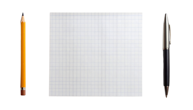 White grid notepaper journal sticker. A blank sheet of checkered paper. Real notepad with grid line isolated
