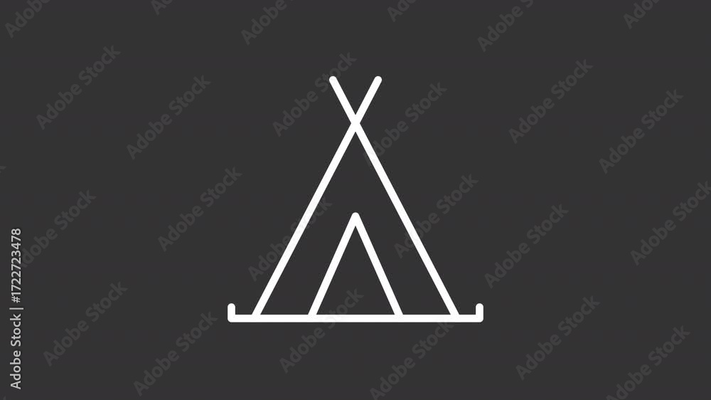 Poster teepee ui icon white line animation. conical tent of native americans. canvas stretched on framework