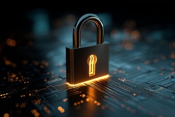 Glowing digital padlock symbolizing cybersecurity