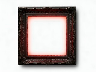 Elegant Antique Picture Frame with Glowing Red Light and Blank Center - Mockup for Design