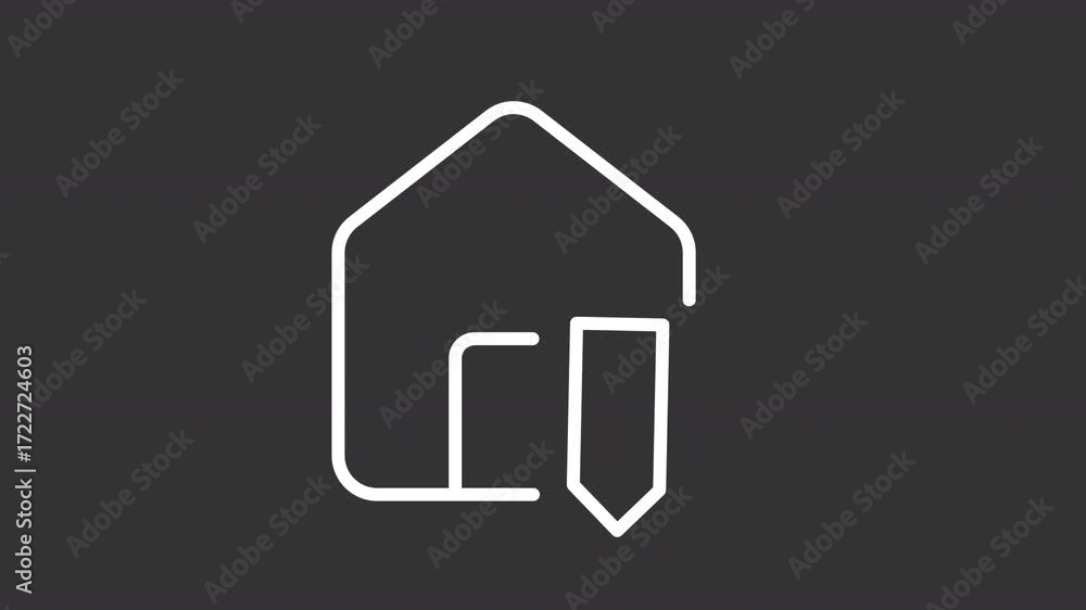 Poster house design ui icon white line animation. making construction plan. building and pencil. home drawi