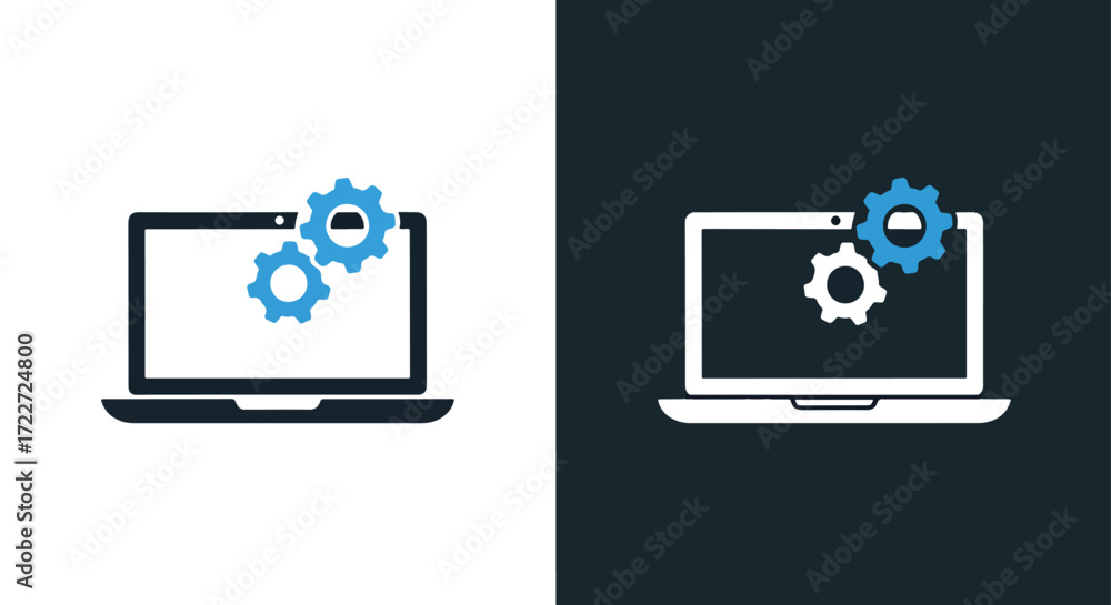 Wall mural digital technology laptop with gears settings icon for it solutions and software development