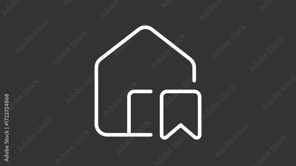 Poster building with tag ui icon white line animation. add house to chose in mobile app. real estate rental