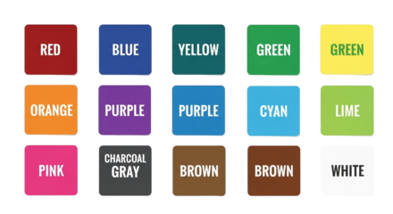 A vibrant collection of color swatches arranged in a grid, showcasing a diverse palette of hues including red, blue, yellow, green, and various other shades for design.