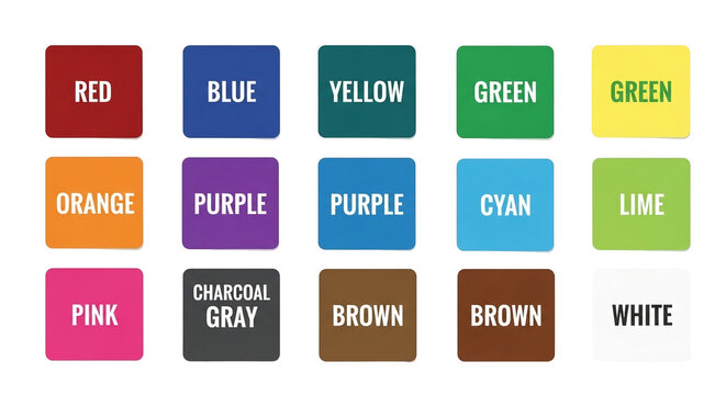 A vibrant collection of color swatches arranged in a grid, showcasing a diverse palette of hues including red, blue, yellow, green, and various other shades for design.