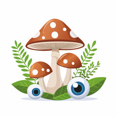 Whimsical Mushroom Illustration A Playful Composition with Eyes and Nature Elements