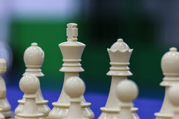 Championship. Game of chess. Board with pieces.