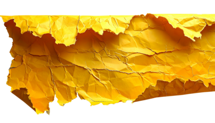 Piece of yellow torn edges paper ripped isolated on transparency background. Yellow ripped paper torn edges strips isolated