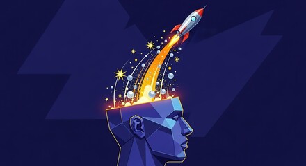 Ignite your potential with fresh ideas and launch innovative projects with this bold rocket launching from open mind, perfect for future startup themes