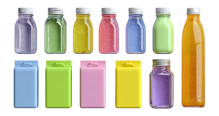 Collection of Colorful Beverage Containers with Different Shapes and Styles