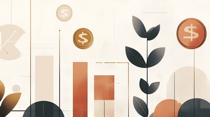Money magazine cover discussing personal wealth growth with clean elegant graphics of coins graphs and upward arrows on a refined minimalist background
