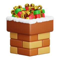 Gift Box In Chimney 3D Illustration