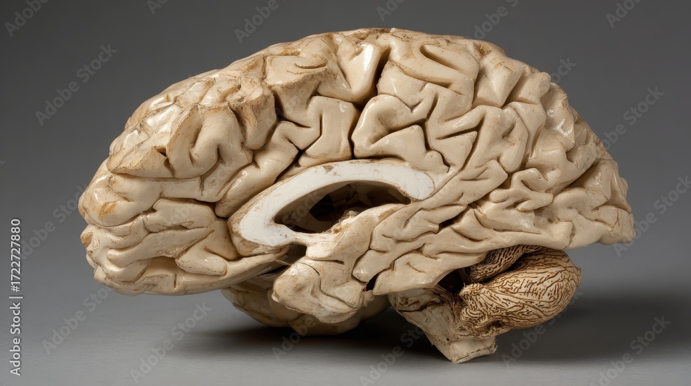 Poster anatomically correct model of human brain side view with detail