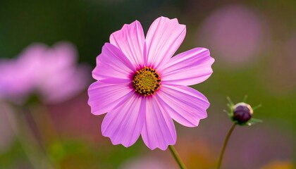 Close-up of a vibrant pink cosmos flower
