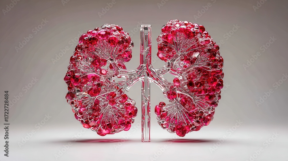 Poster artistic model of lungs with red elements and transparent structure