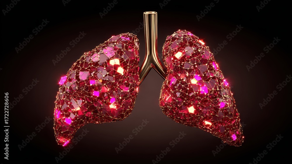 Poster artistic rendering of lungs with colorful gemstone effect