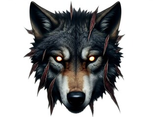 Fierce Wolf Face with Glowing Eyes, Symbolizing Wilderness and Power