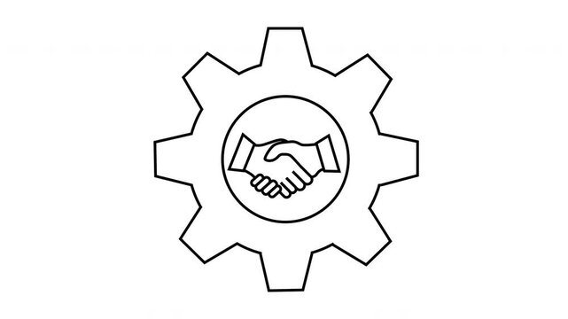 sketch of shaking hands icon and gear icon