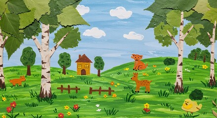 Childs drawing of springtime meadow