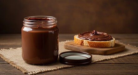 Delicious chocolate spread on bread, delicious homemade breakfast on chocolate day
