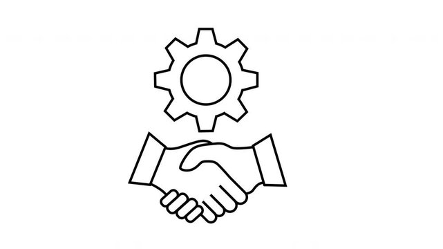 sketch of shaking hands icon and gear icon