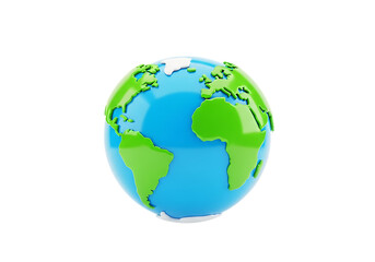 Fototapeta premium Illustration of a stylized 3d globe showing continents, isolated on transparent background on transparent background