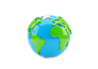 Illustration of a stylized 3d globe showing continents, isolated on transparent background on transparent background