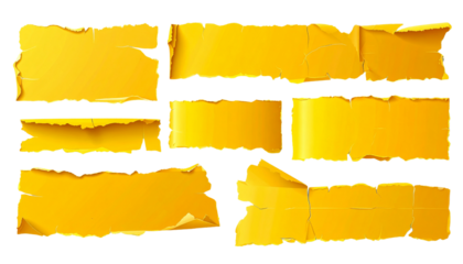Piece of yellow torn edges paper ripped isolated on transparency background. Yellow ripped paper torn edges strips isolated