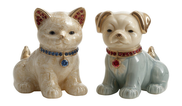 Decorative Cat and Dog Figurines with Intricate Design and Colors